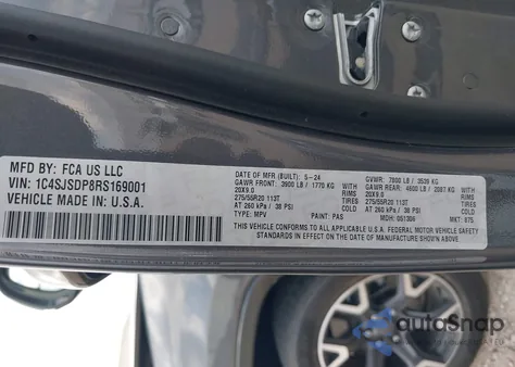 2024 Jeep Wagoneer L Series Iii 4X4 z USA, uszkodzony, nr VIN 1C4SJSDP8RS169001